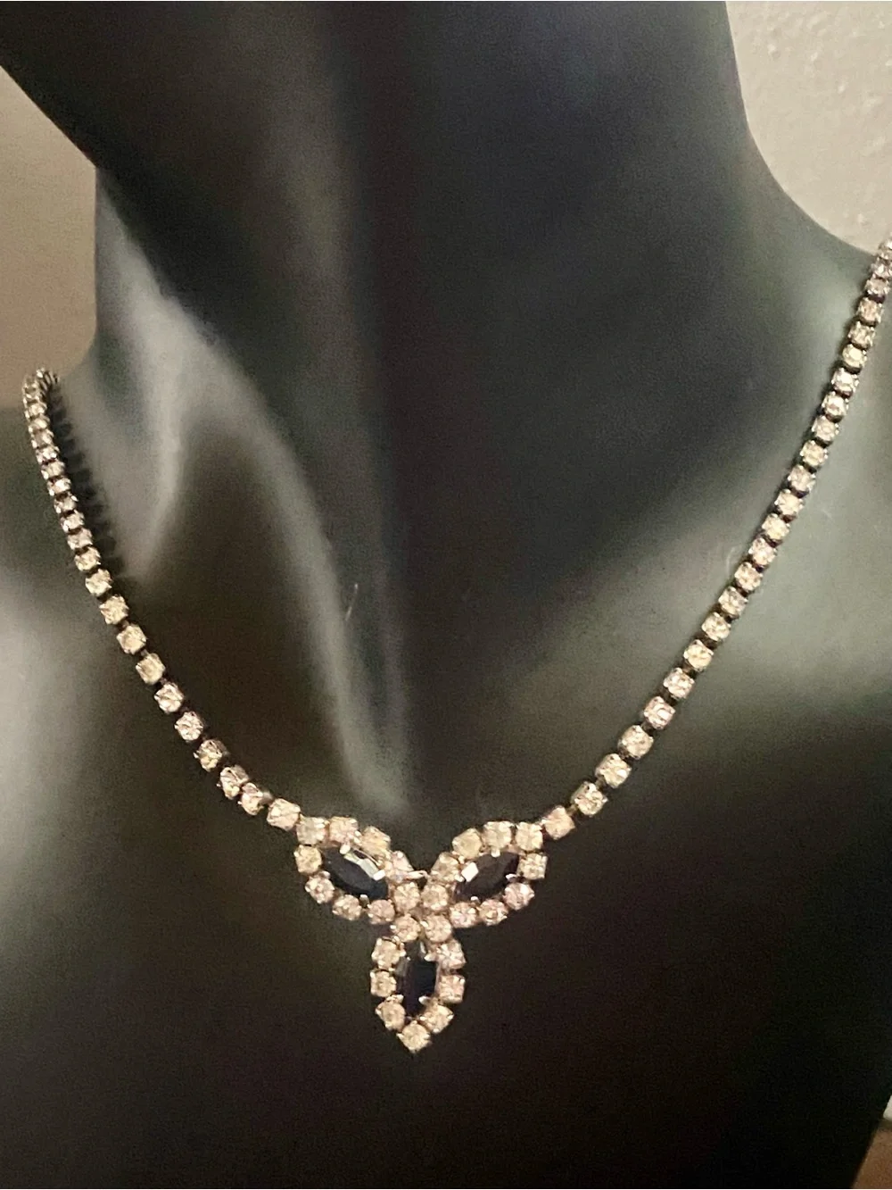 Vintage Silver Statement Necklace & Rhinestone Necklace, Buckle Bracelet